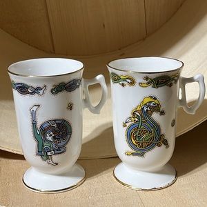 Royal Tara Book of Kells Letter D & H Galway Ireland 2 Footed Irish Coffee Mug2